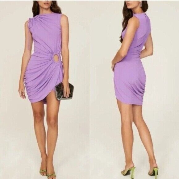 MONSE Sleeveless Keyhole Detail Draped Dress Stretch Purple Mini Designer Sz 0 • - Picture 1 of 13